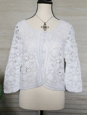 ⚜️ Bay Studio White Crochet Cardigan Sweater - Size L